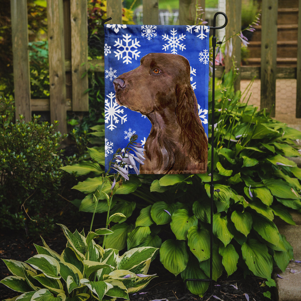 Field Spaniel Winter Snowflakes Holiday Flag Garden Size.