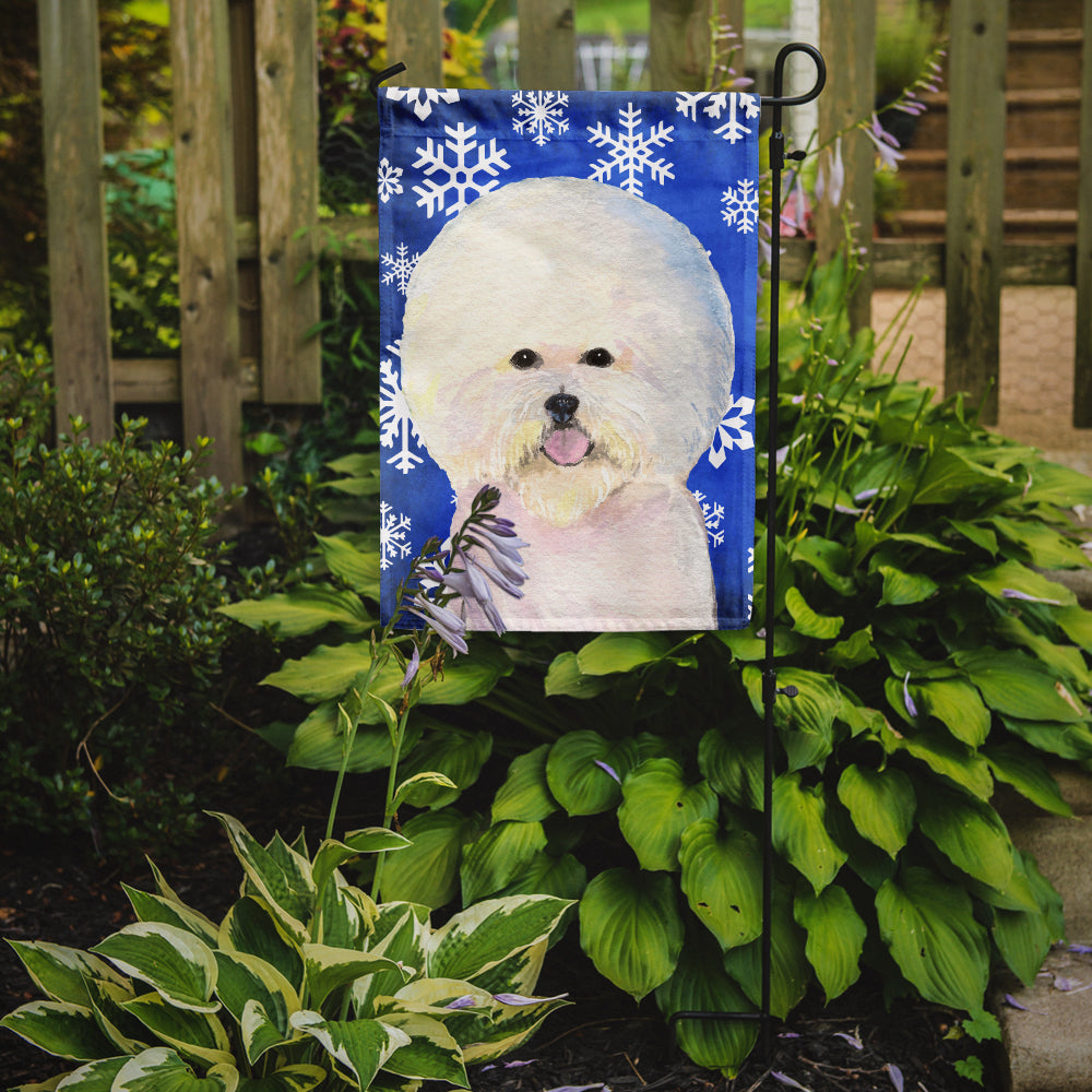 Bichon Frise Winter Snowflakes Holiday Flag Garden Size.