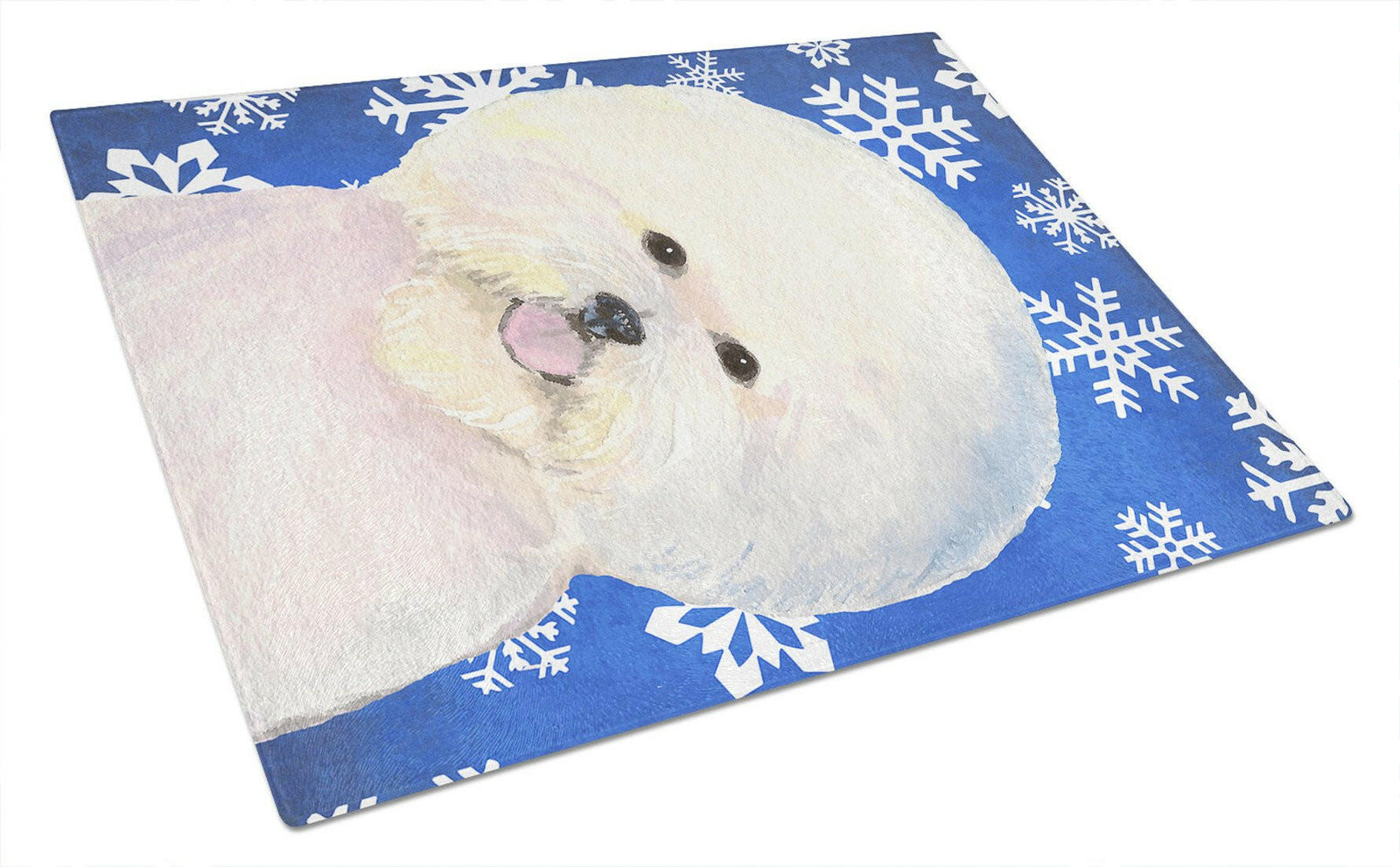 Bichon Frise Winter Snowflakes Holiday Glass Cutting Board Large by Caroline's Treasures