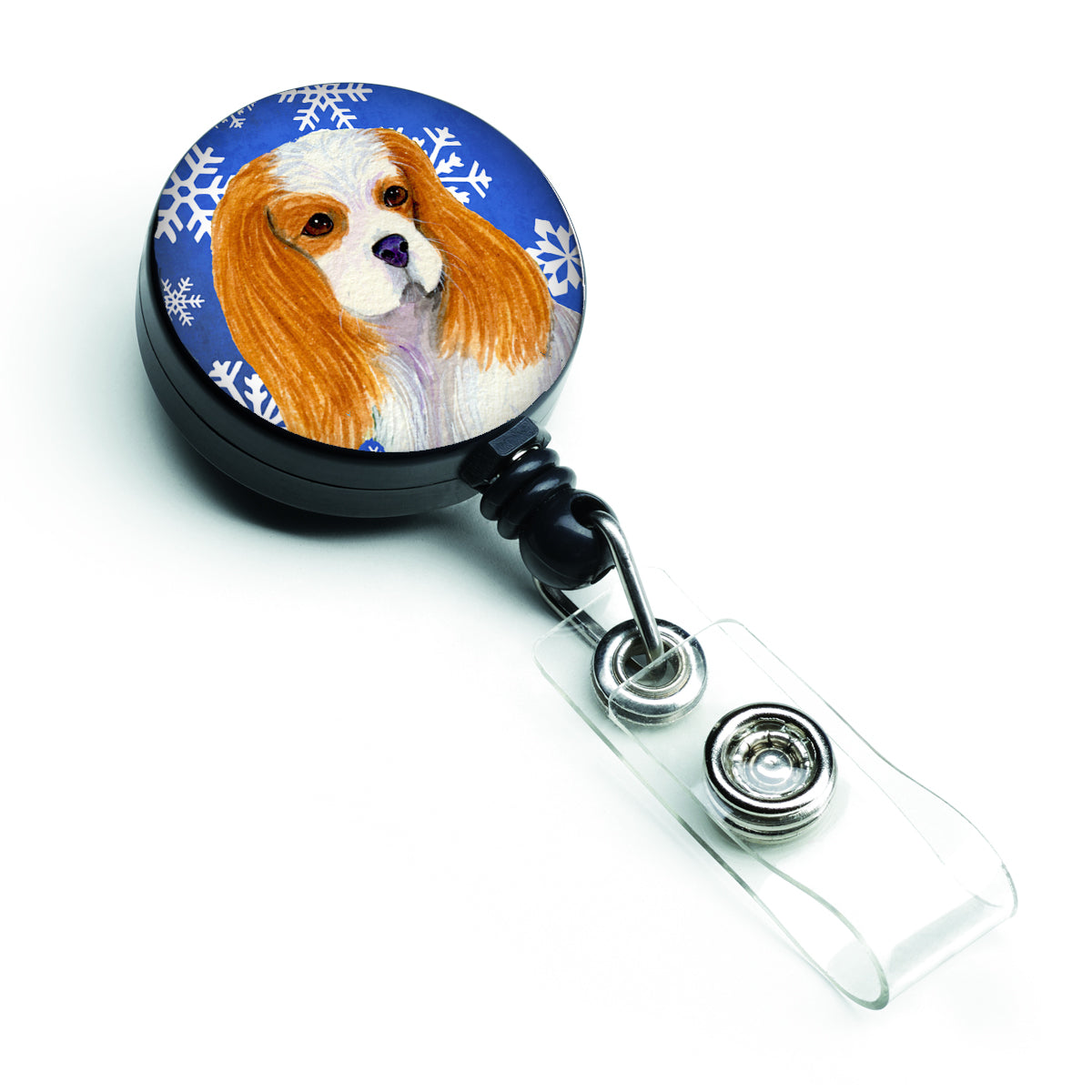 Cavalier Spaniel Winter Snowflakes Holiday Retractable Badge Reel SS4665BR  the-store.com.