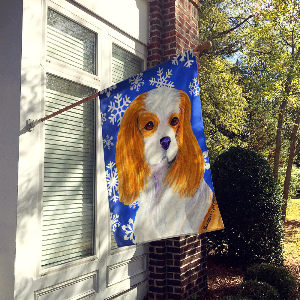 Cavalier Spaniel Winter Snowflakes Holiday Flag Canvas House Size  the-store.com.