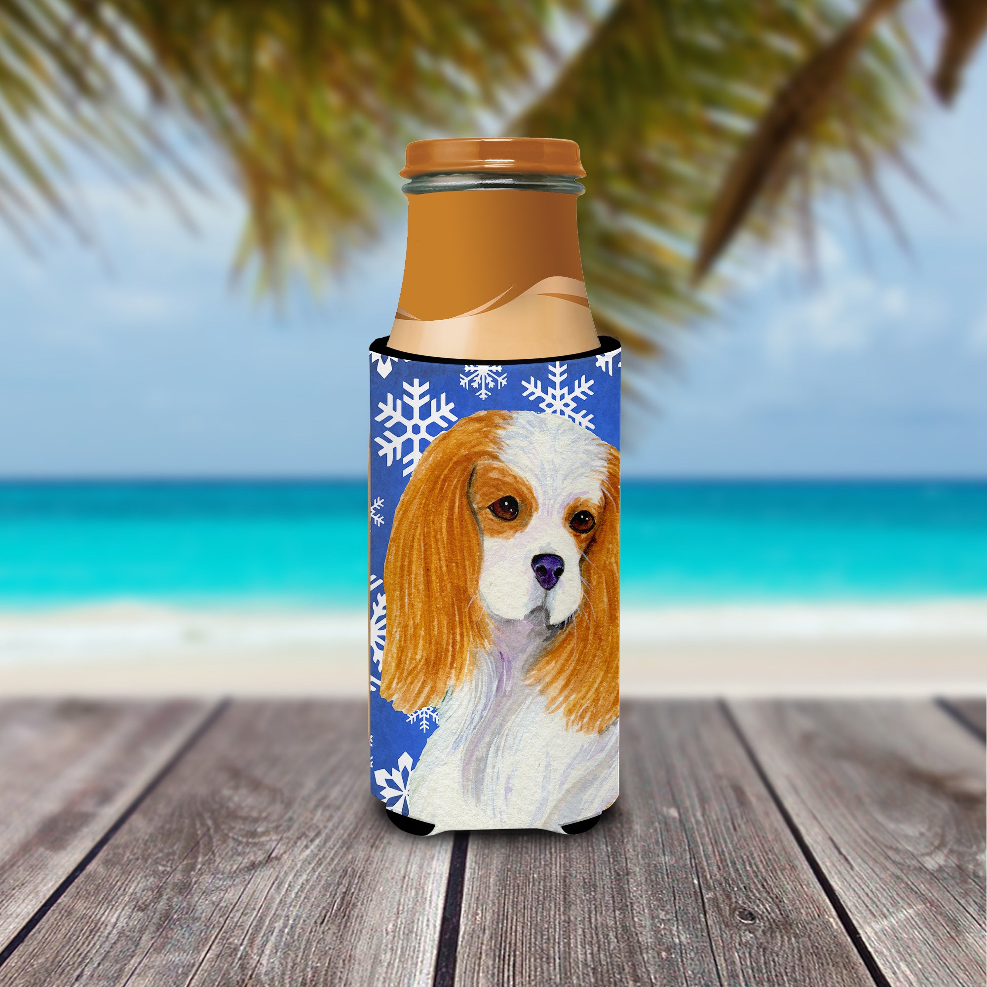 Cavalier Spaniel Winter Snowflakes Holiday Ultra Beverage Insulators for slim cans SS4665MUK.