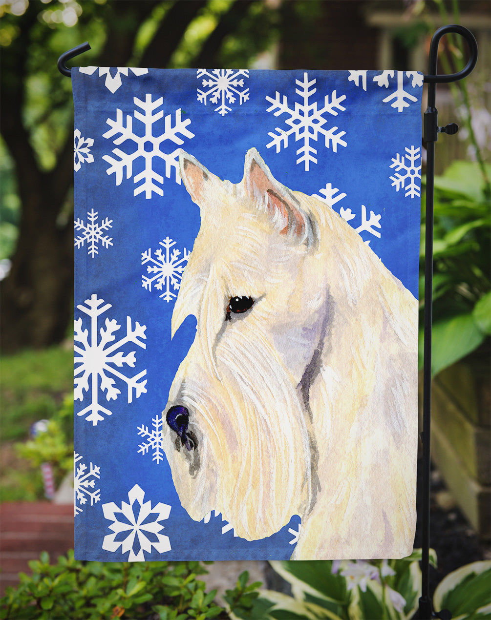 Scottish Terrier Winter Snowflakes Holiday Flag Garden Size.