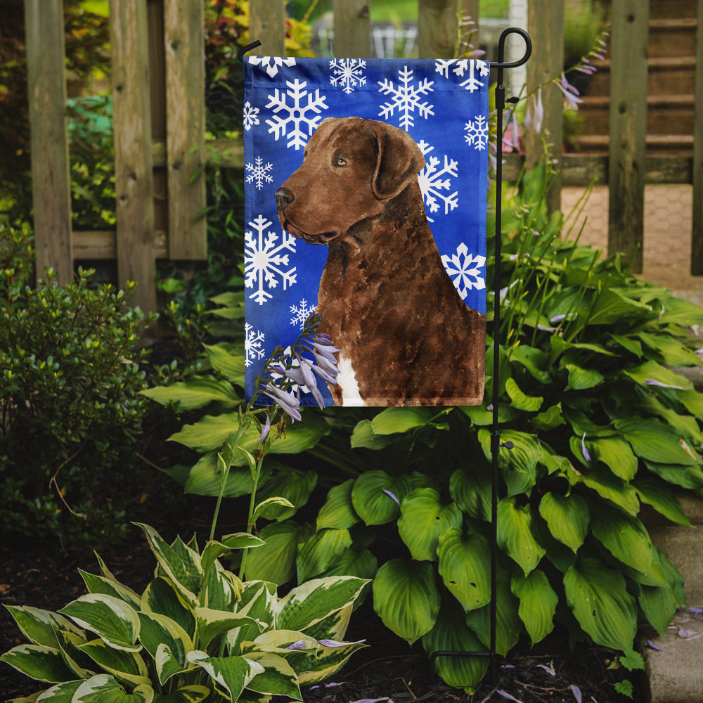 Chesapeake Bay Retriever Winter Snowflakes Holiday Flag Garden Size.