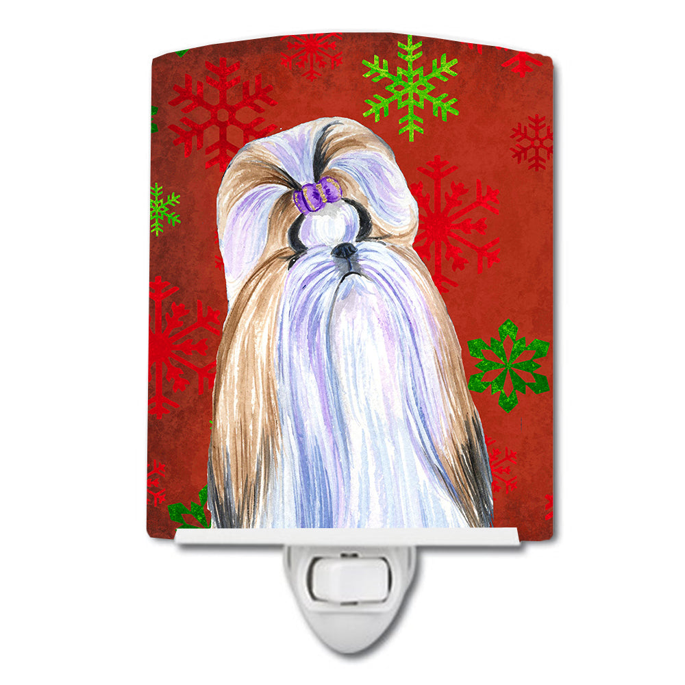 Shih Tzu Red and Green Snowflakes Holiday Christmas Ceramic Night Light SS4672CNL - the-store.com