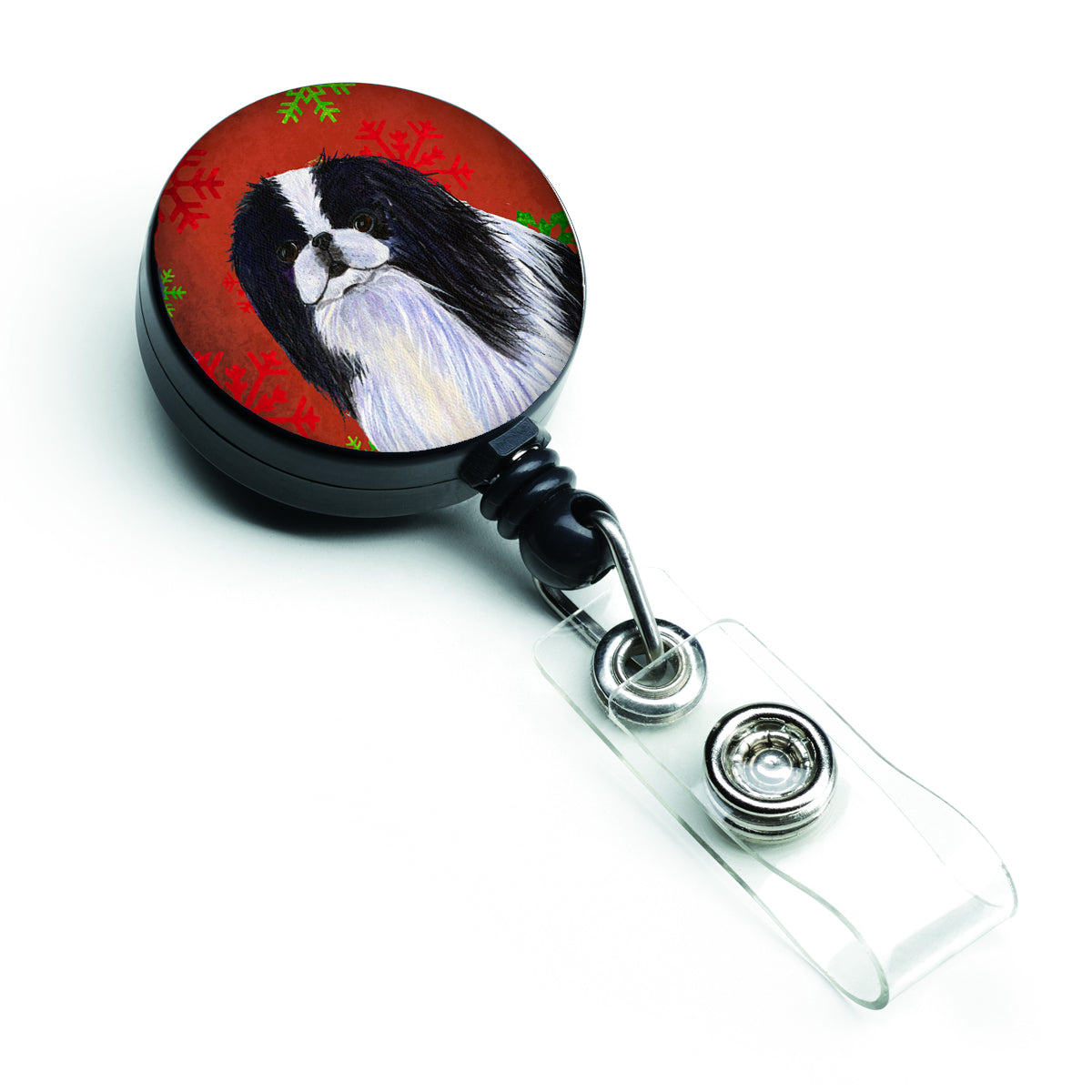 Japanese Chin Red and Green Snowflakes Holiday Christmas Retractable Badge Reel SS4674BR  the-store.com.