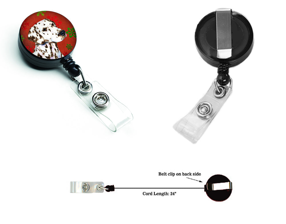 Dalmatian Red and Green Snowflakes Holiday Christmas Retractable Badge Reel SS4676BR  the-store.com.