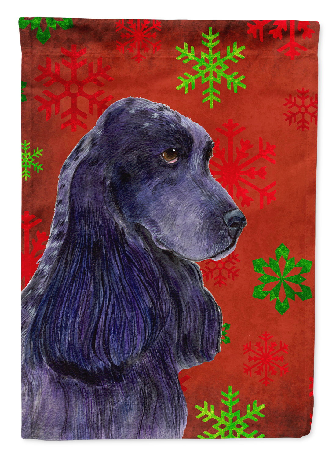 Cocker Spaniel Red Green Snowflakes Holiday Christmas Flag Canvas House Size  the-store.com.