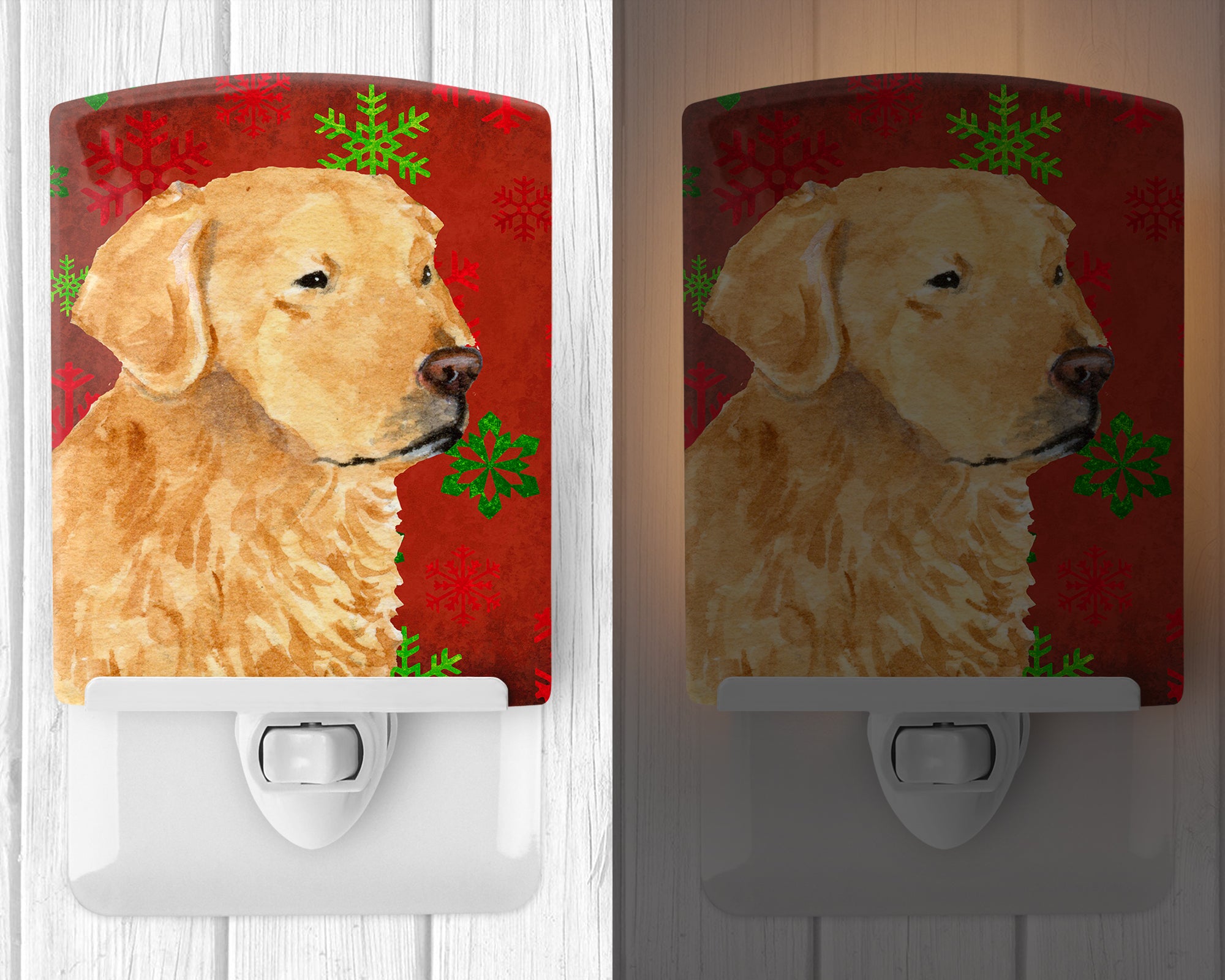 Golden Retriever Red Green Snowflake Holiday Christmas Ceramic Night Light SS4683CNL - the-store.com