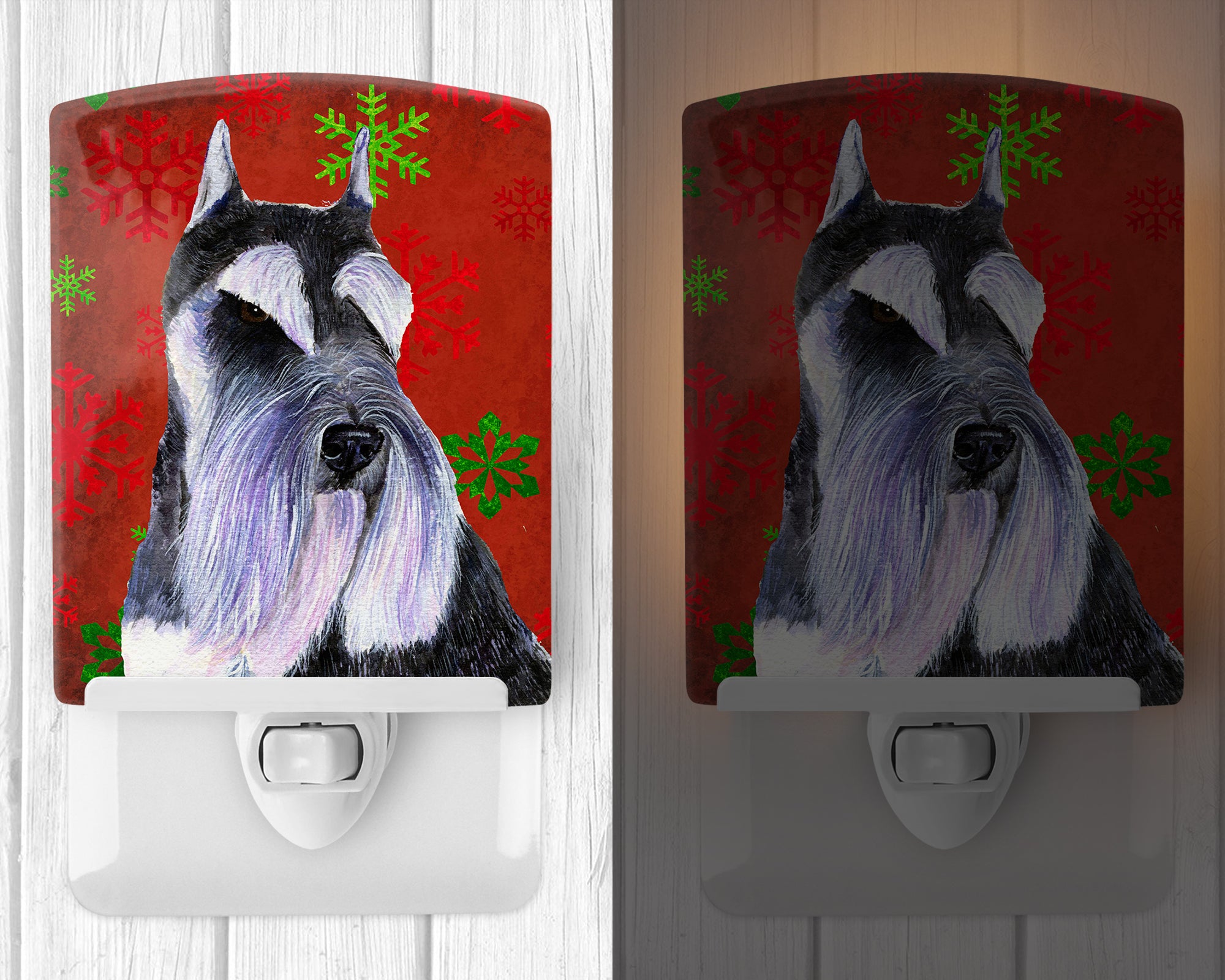 Schnauzer Red and Green Snowflakes Holiday Christmas Ceramic Night Light SS4684CNL - the-store.com