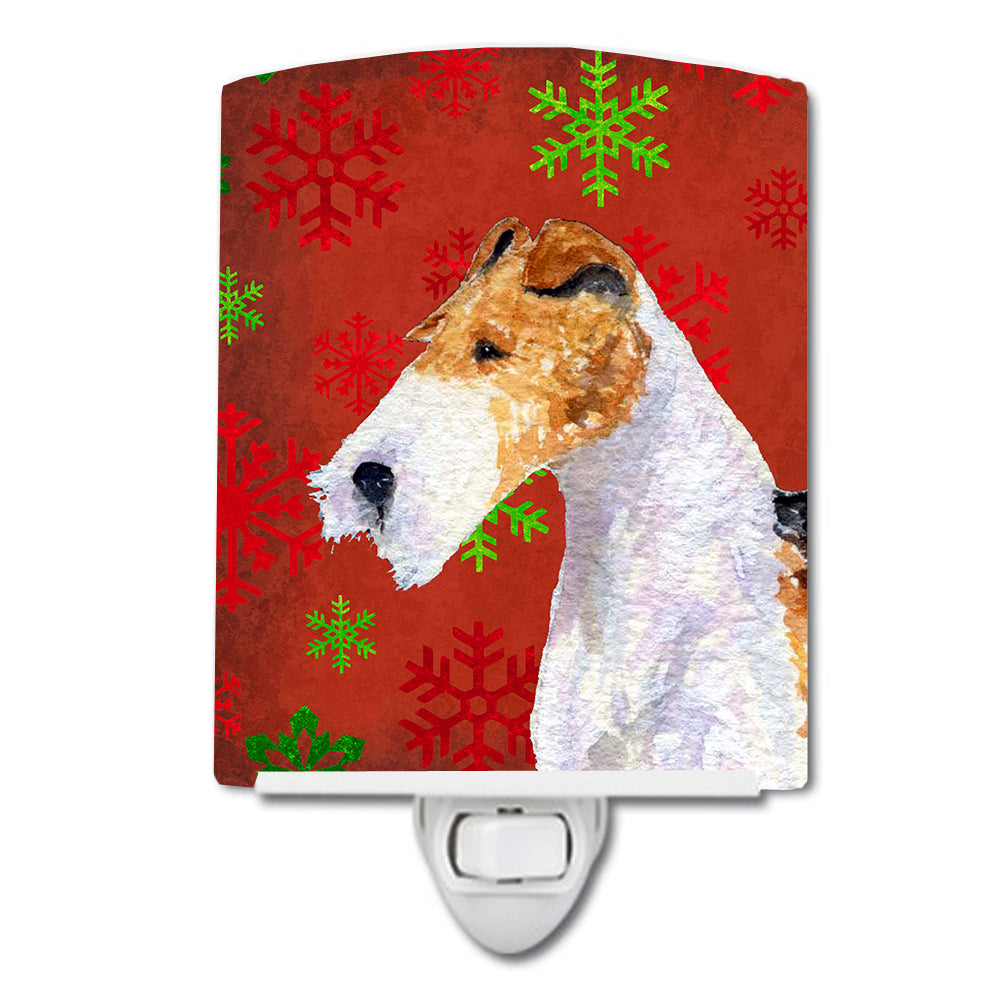 Fox Terrier Red and Green Snowflakes Holiday Christmas Ceramic Night Light SS4685CNL - the-store.com