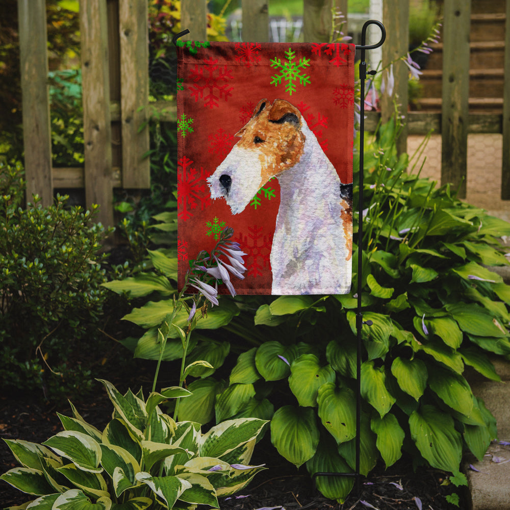 Fox Terrier Red and Green Snowflakes Holiday Christmas Flag Garden Size.