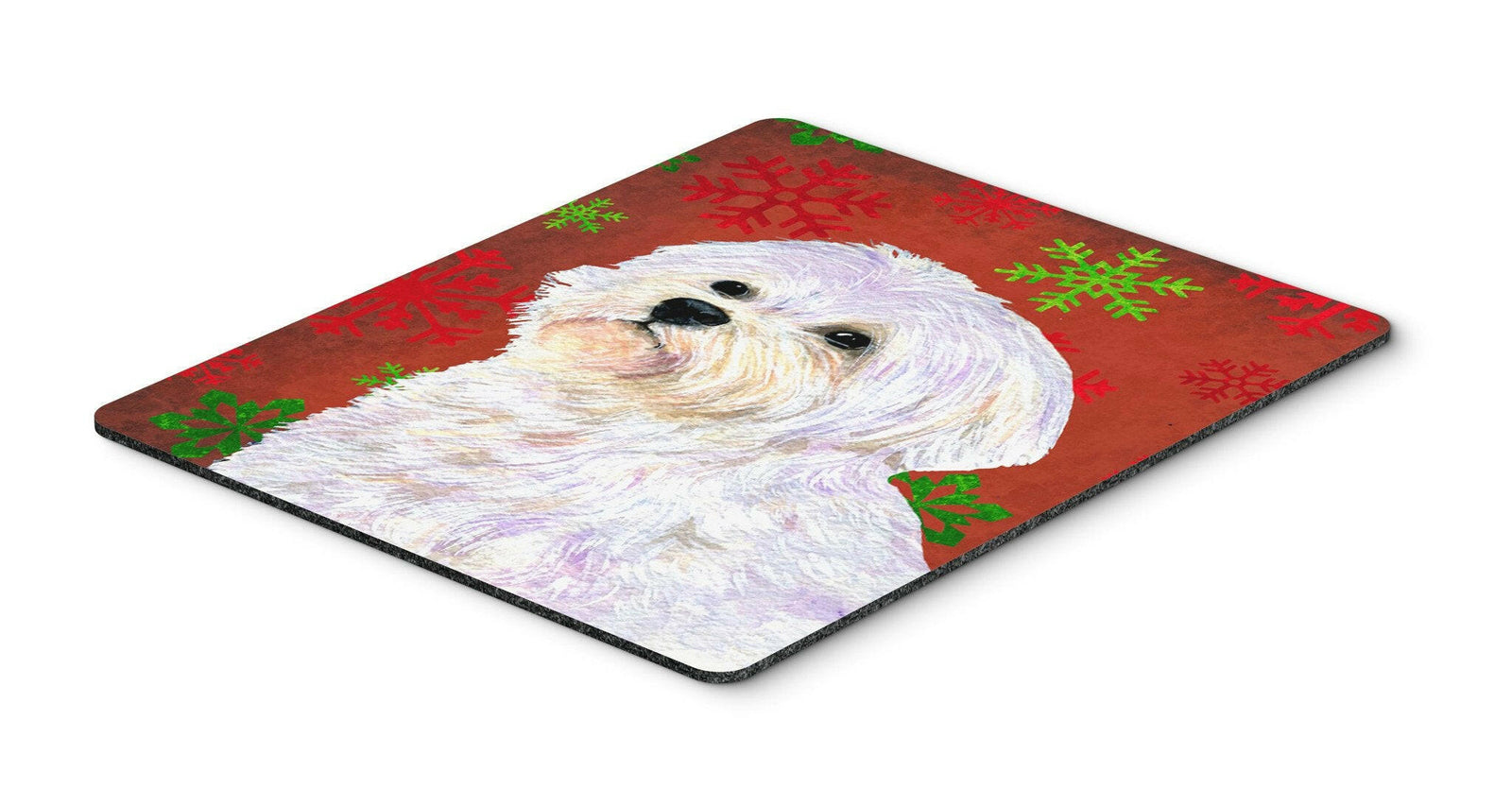 Maltese Red and Green Snowflakes Holiday Christmas Mouse Pad, Hot Pad or Trivet by Caroline's Treasures