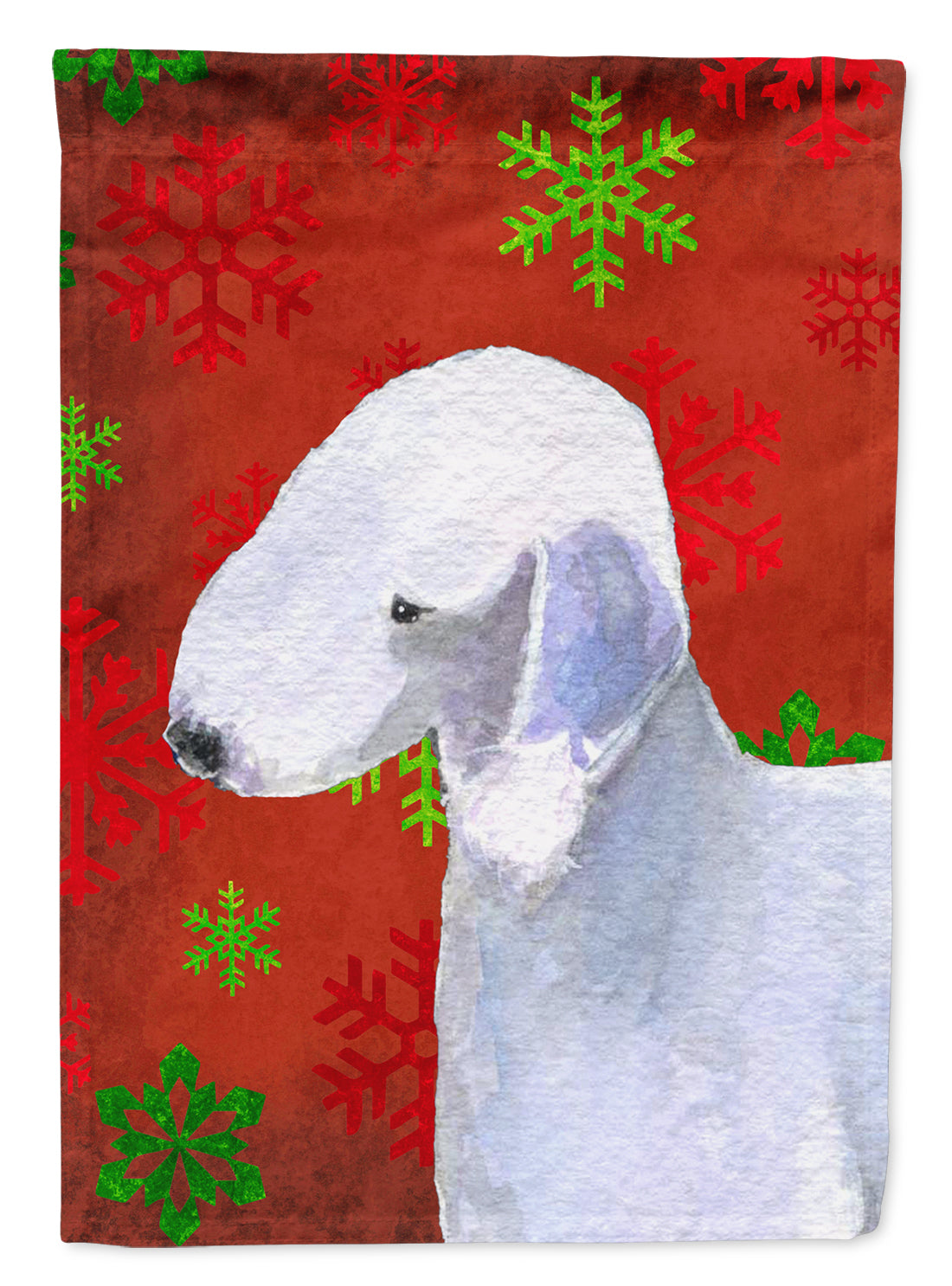 Bedlington Terrier Red Snowflakes Holiday Christmas Flag Canvas House Size  the-store.com.