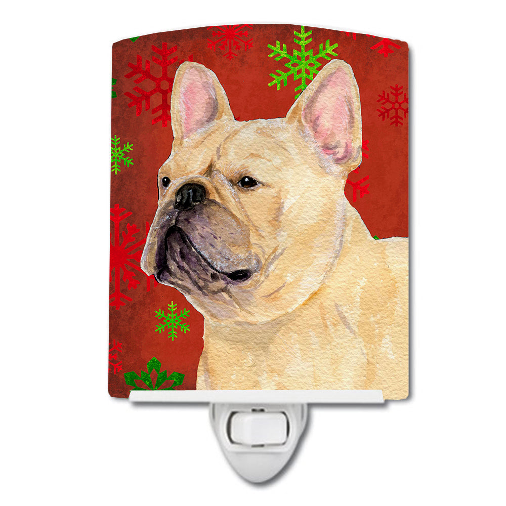 French Bulldog Red and Green Snowflakes Holiday Christmas Ceramic Night Light SS4692CNL - the-store.com