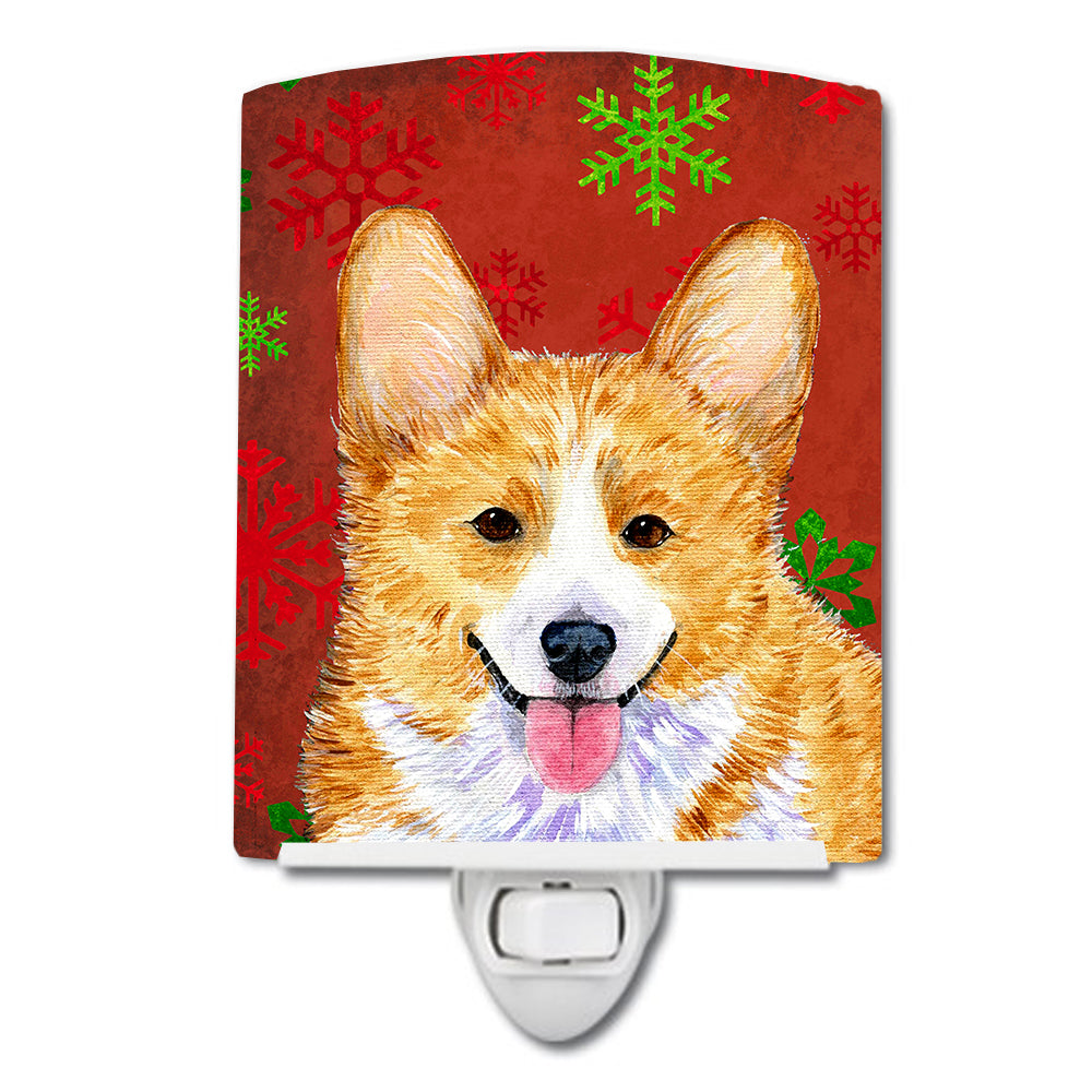 Corgi Red and Green Snowflakes Holiday Christmas Ceramic Night Light SS4693CNL - the-store.com