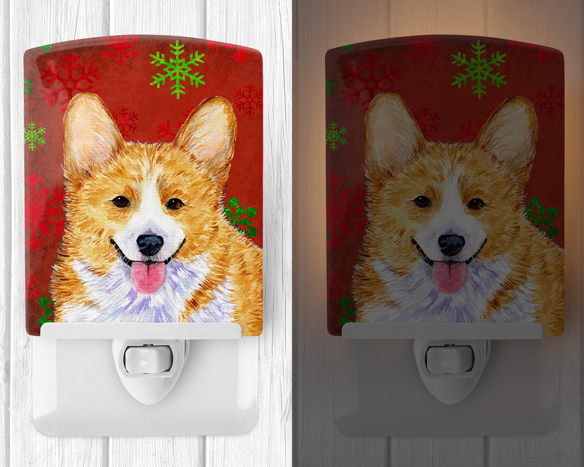 Corgi Red and Green Snowflakes Holiday Christmas Ceramic Night Light SS4693CNL - the-store.com