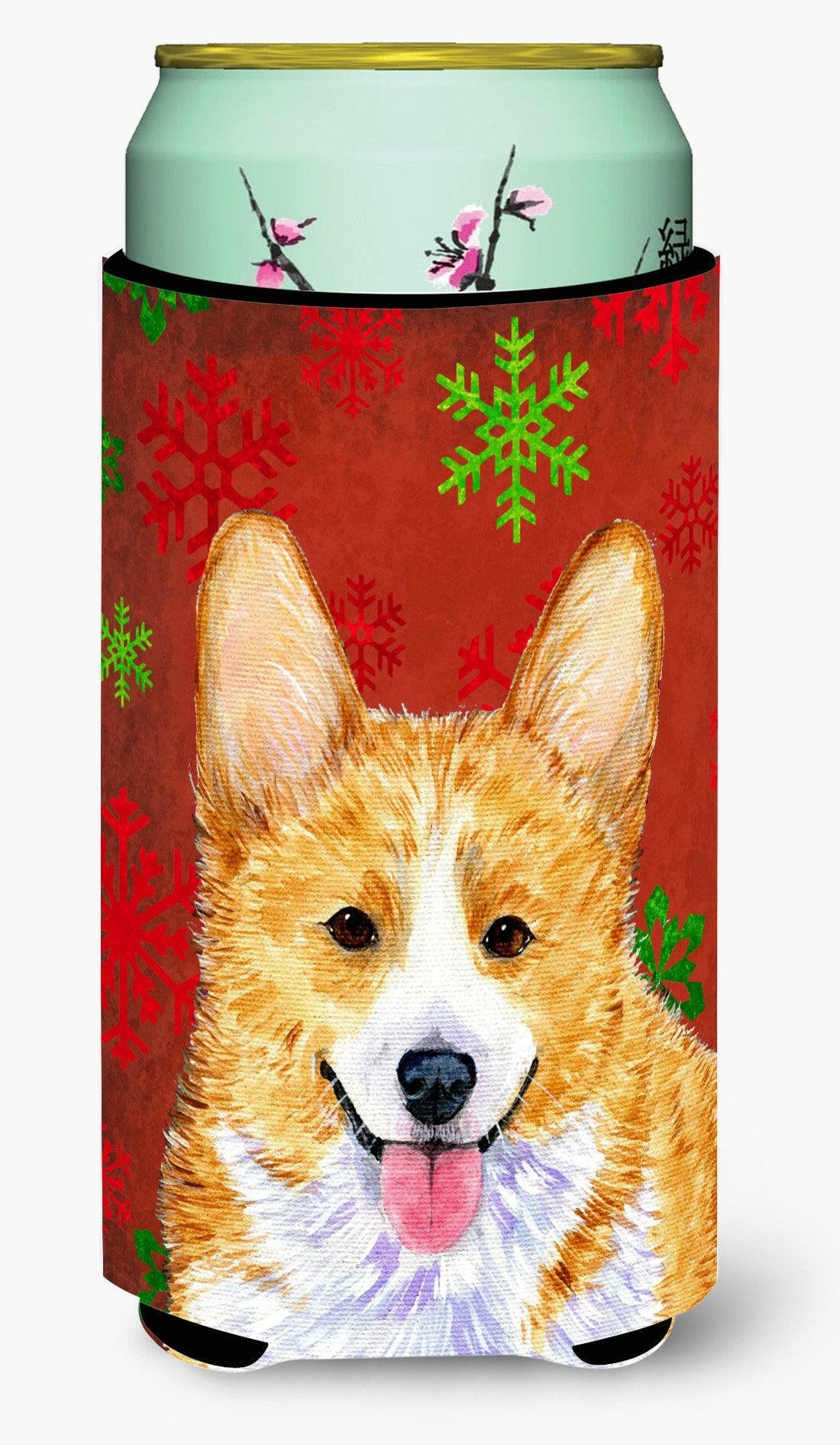 Corgi Red and Green Snowflakes Holiday Christmas  Tall Boy Beverage Insulator Beverage Insulator Hugger by Caroline's Treasures