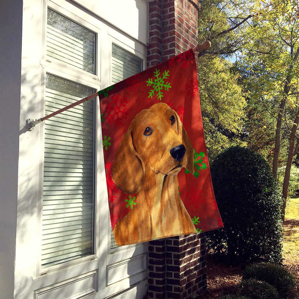 Dachshund Red Green Snowflake Holiday Christmas Flag Canvas House Size  the-store.com.