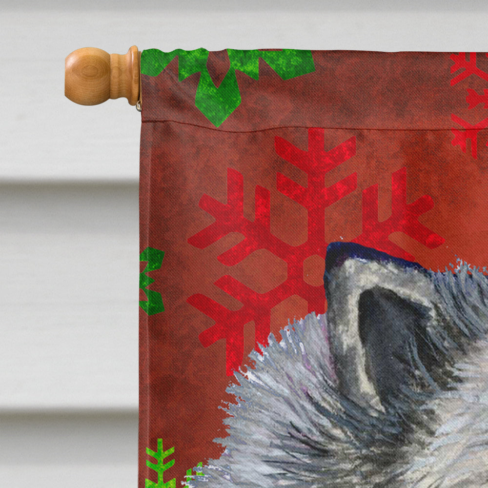 Keeshond Red and Green Snowflakes Holiday Christmas Flag Canvas House Size  the-store.com.