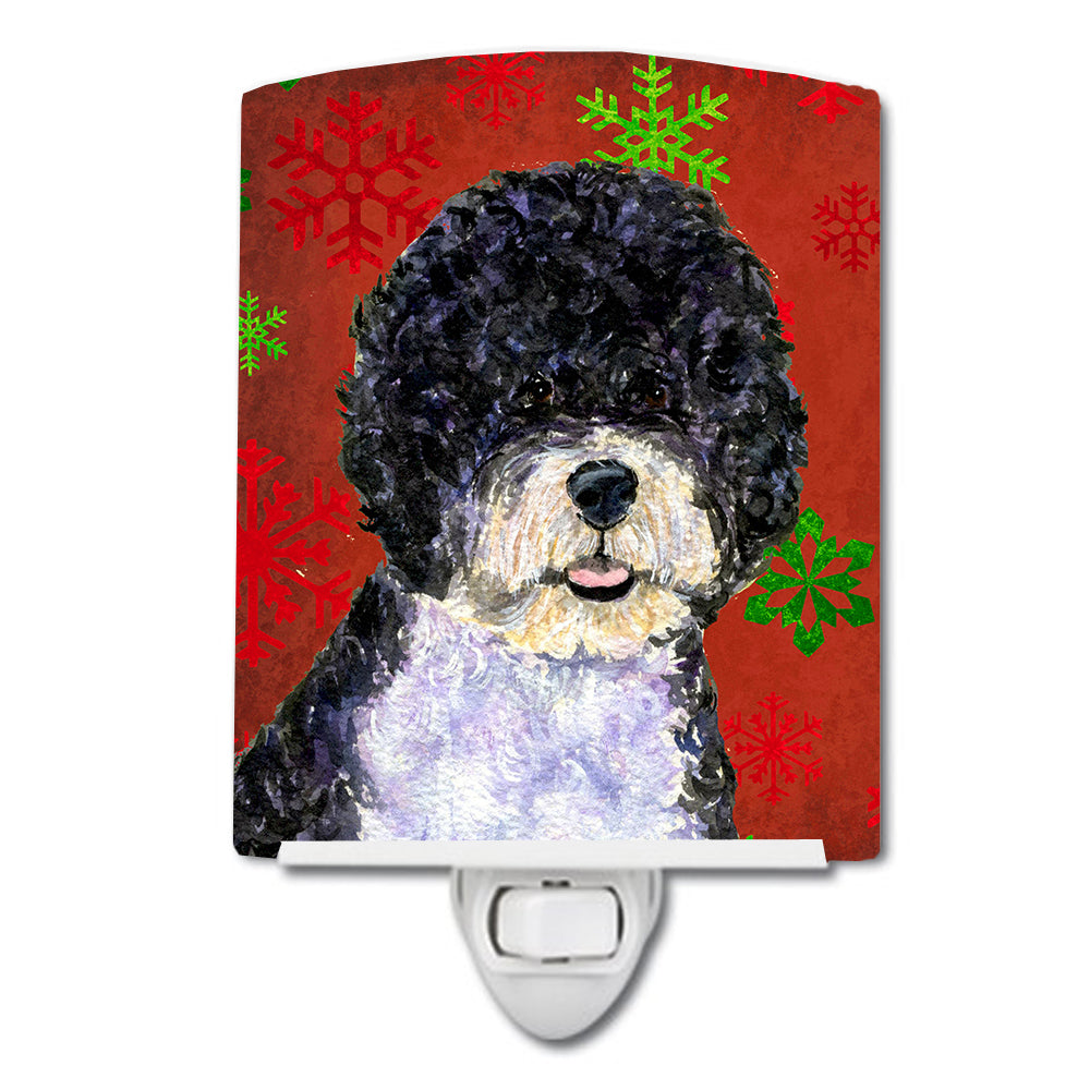 Portuguese Water Dog Red Green Snowflake Christmas Ceramic Night Light SS4697CNL - the-store.com