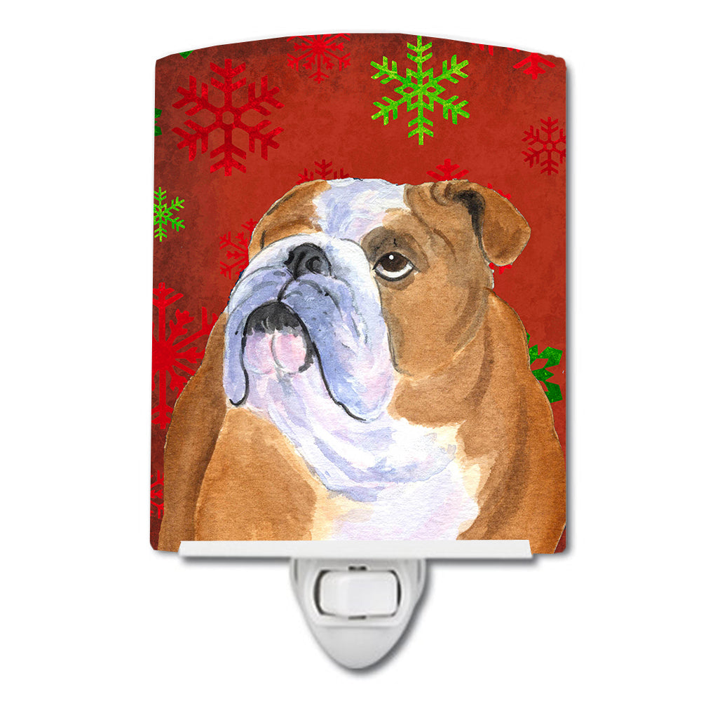 Bulldog English Red and Green Snowflakes Holiday Christmas Ceramic Night Light SS4698CNL - the-store.com