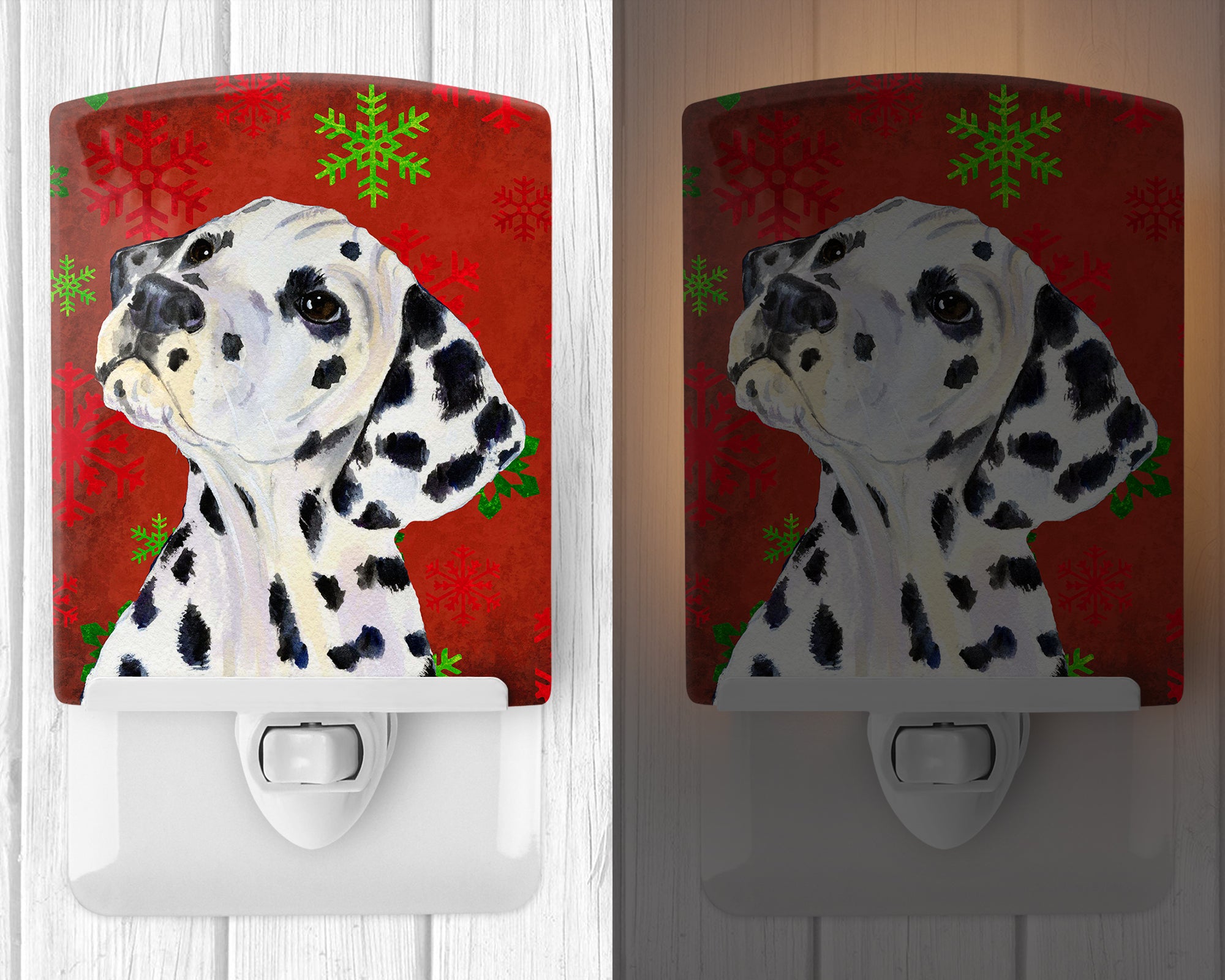 Dalmatian Red and Green Snowflakes Holiday Christmas Ceramic Night Light SS4699CNL - the-store.com