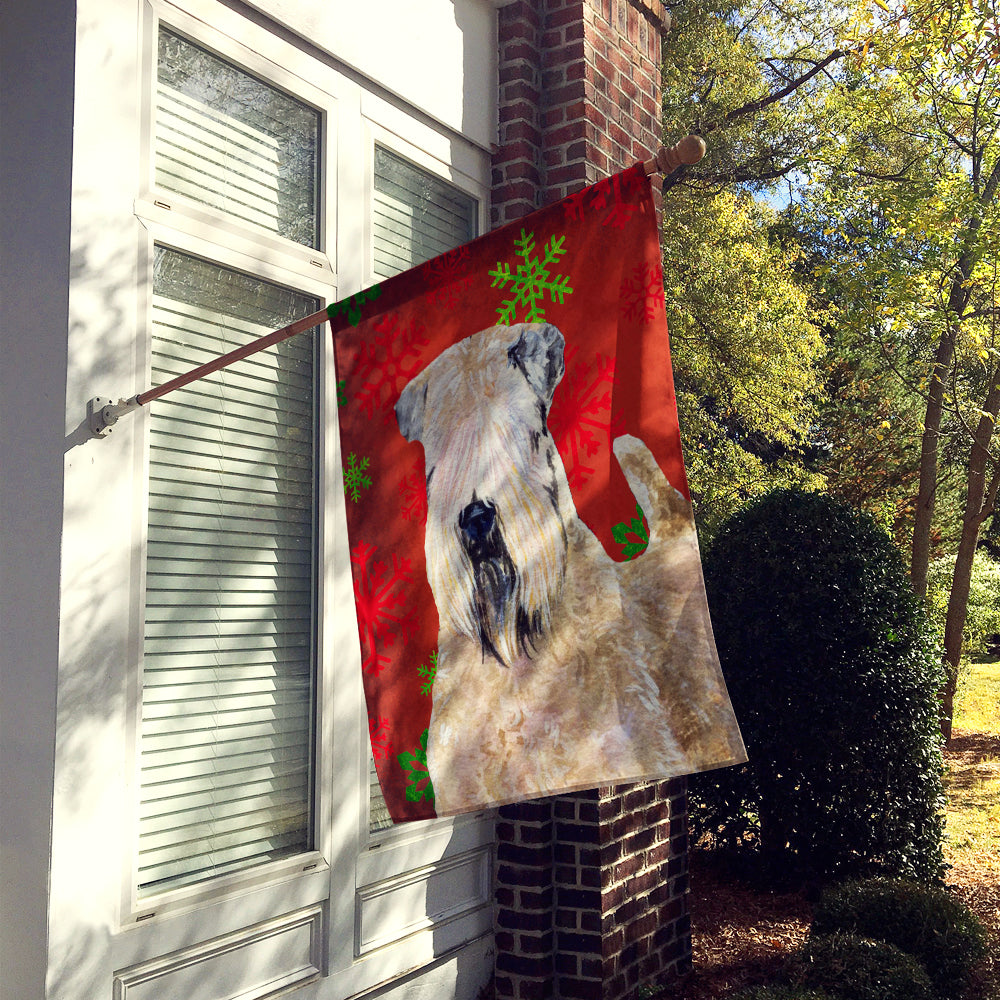 Wheaten Terrier Soft Coated Red Snowflakes Holiday Christmas Flag  House Size  the-store.com.