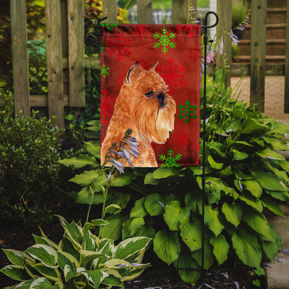 Brussels Griffon Red and Green Snowflakes Holiday Christmas Flag Garden Size.