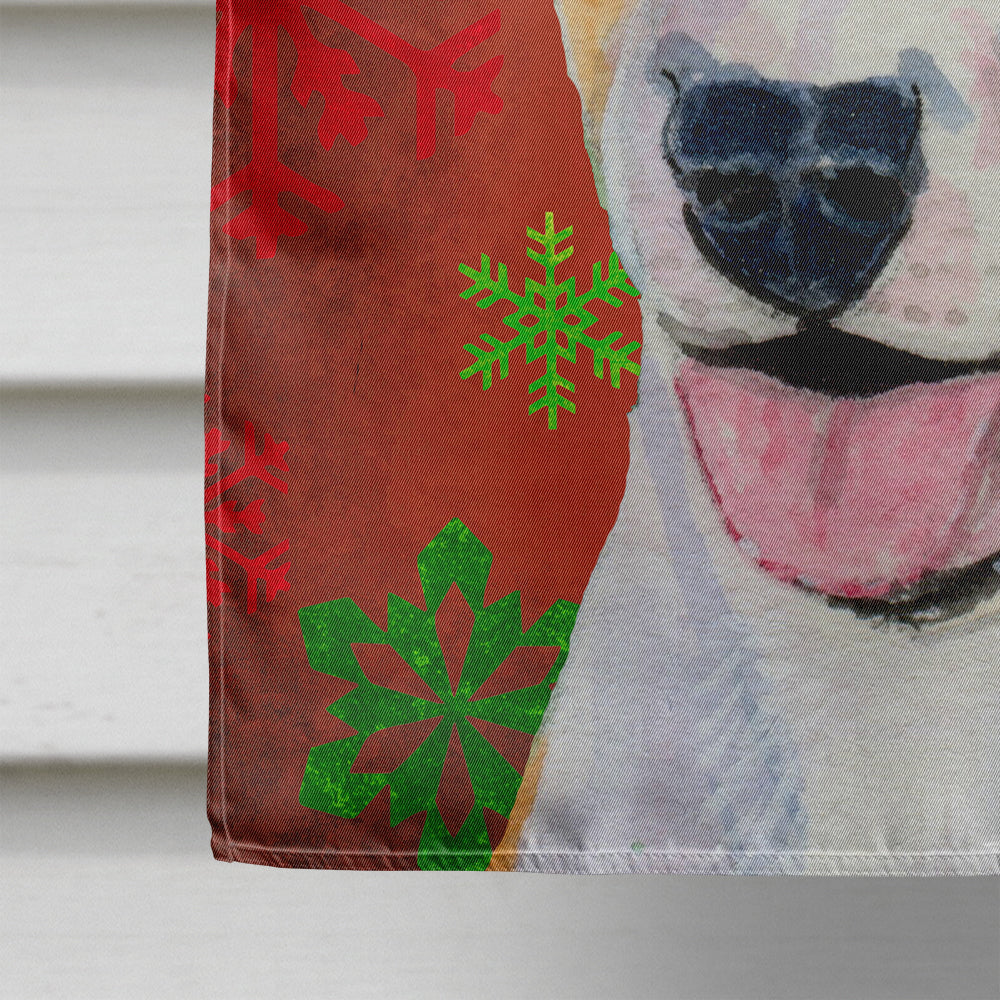 Bull Terrier Red and Green Snowflakes Holiday Christmas Flag Canvas House Size  the-store.com.