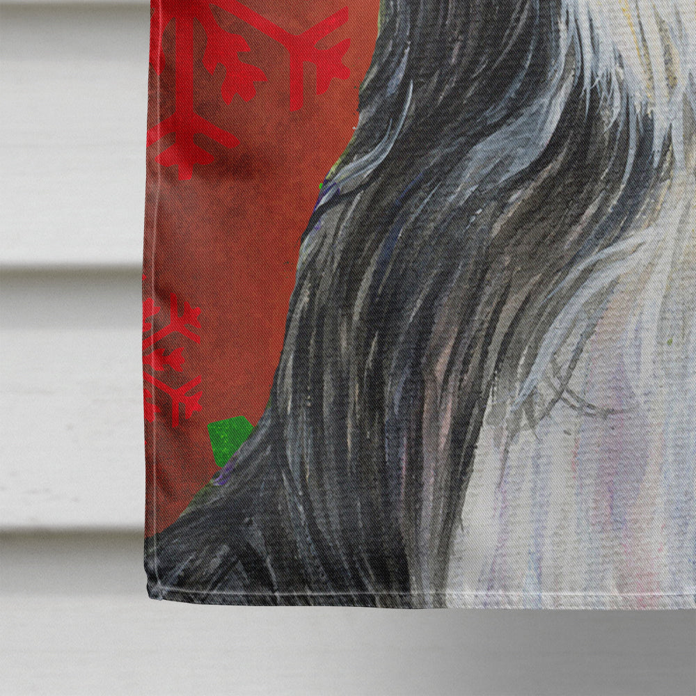 Bearded Collie Red Green Snowflakes Holiday Christmas Flag Canvas House Size  the-store.com.