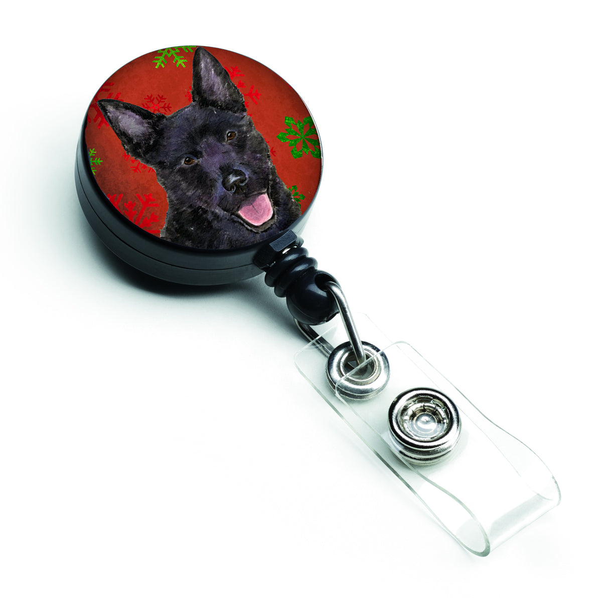 Australian Kelpie Red Green Snowflakes Christmas Retractable Badge Reel SS4705BR  the-store.com.