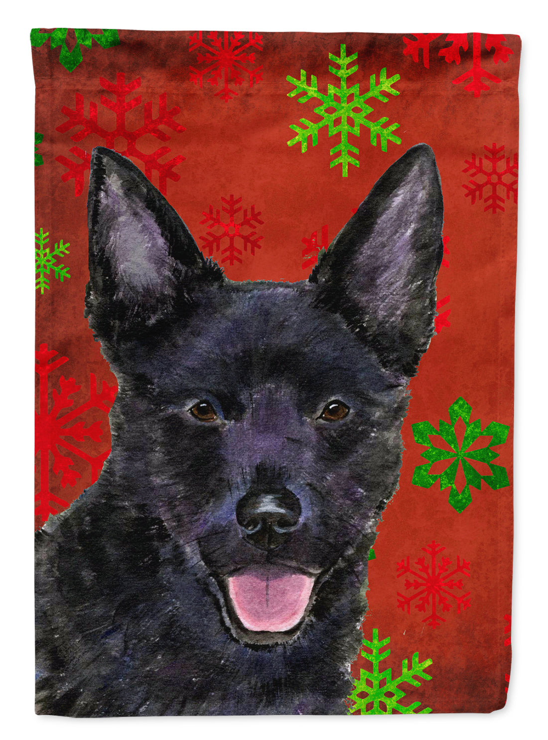 Australian Kelpie Red Green Snowflakes Christmas Flag Garden Size.