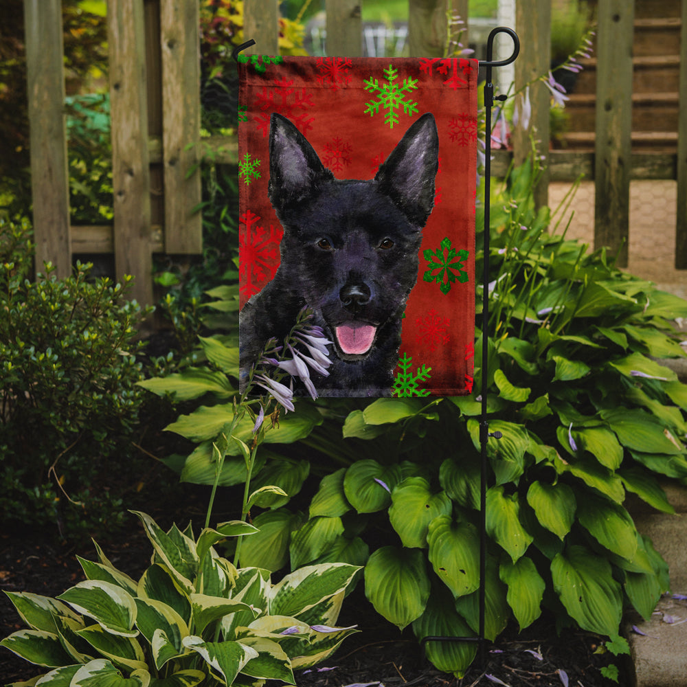 Australian Kelpie Red Green Snowflakes Christmas Flag Garden Size.