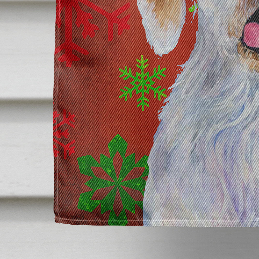 Clumber Spaniel Red Green Snowflakes Holiday Christmas Flag Canvas House Size  the-store.com.