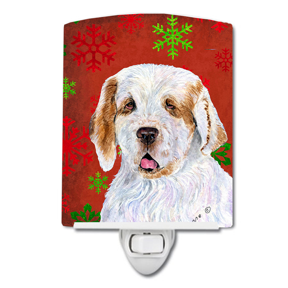 Clumber Spaniel Red and Green Snowflakes Holiday Christmas Ceramic Night Light SS4707CNL - the-store.com