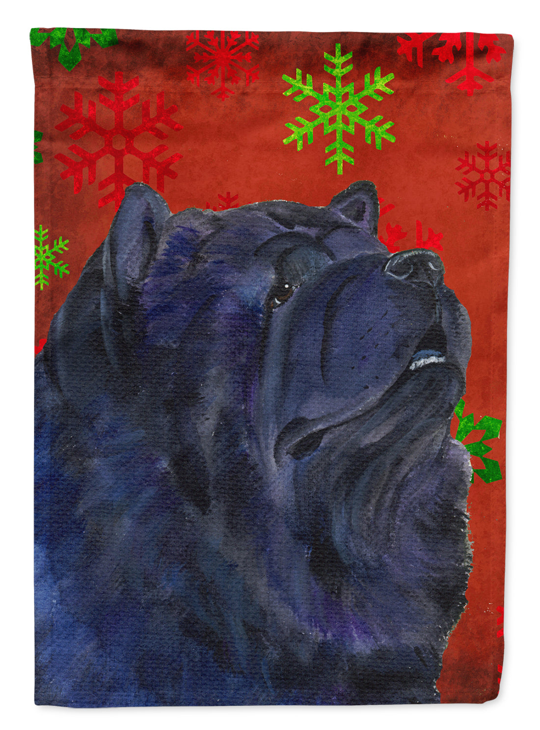 Chow Chow Red and Green Snowflakes Holiday Christmas Flag Garden Size.