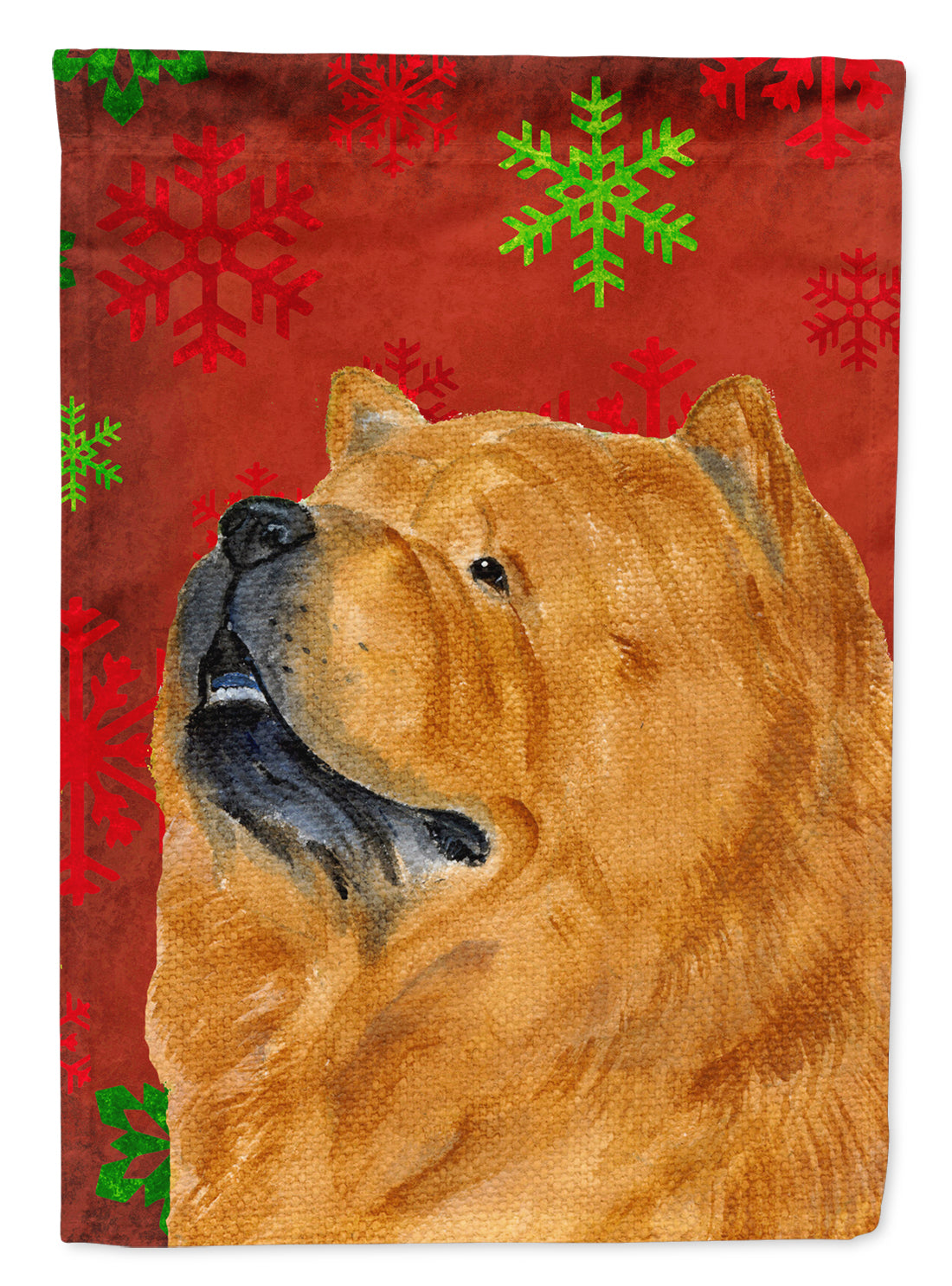 Chow Chow Red and Green Snowflakes Holiday Christmas Flag Canvas House Size  the-store.com.