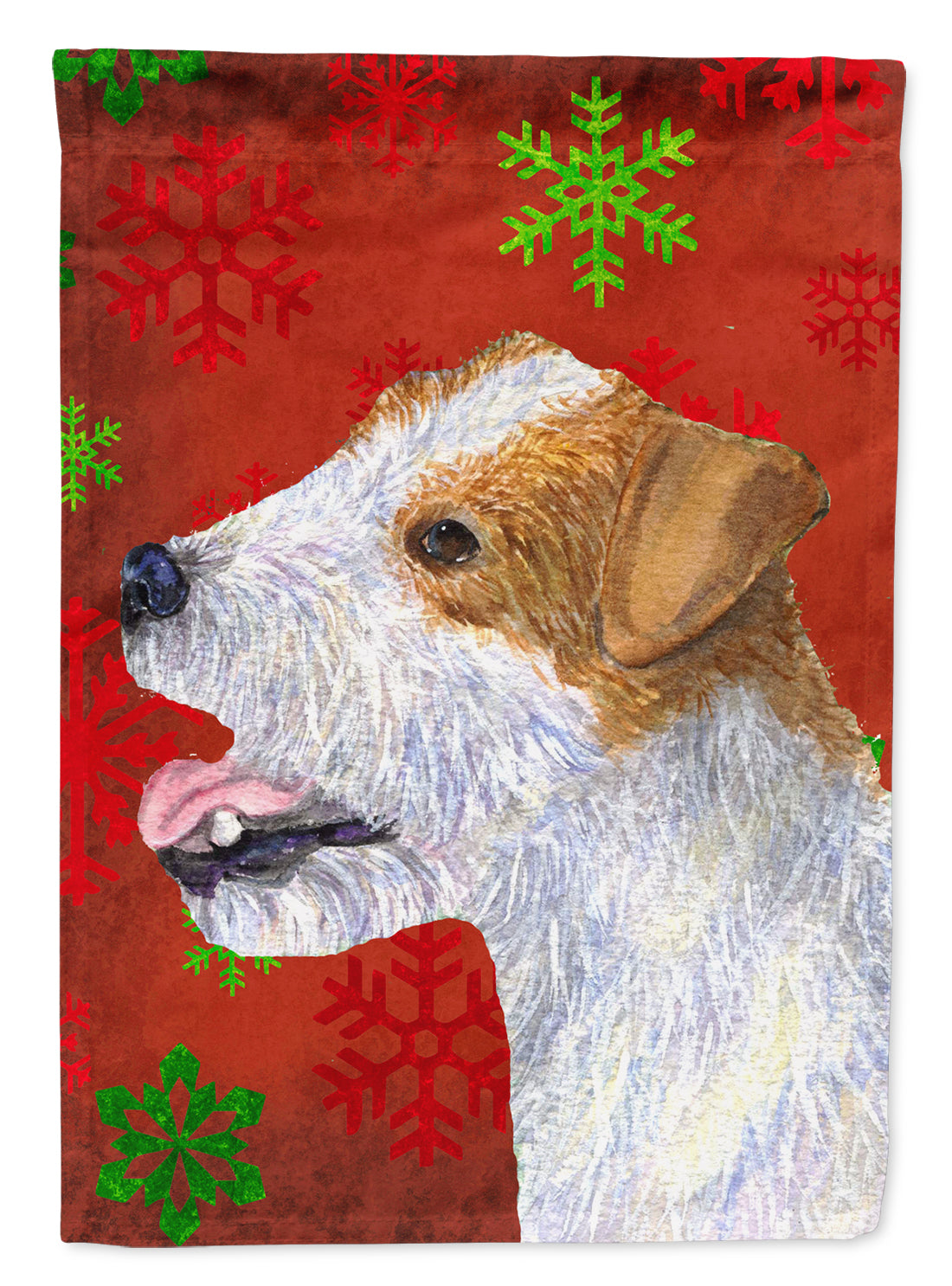 Jack Russell Terrier Red Snowflakes Holiday Christmas Flag Canvas House Size  the-store.com.