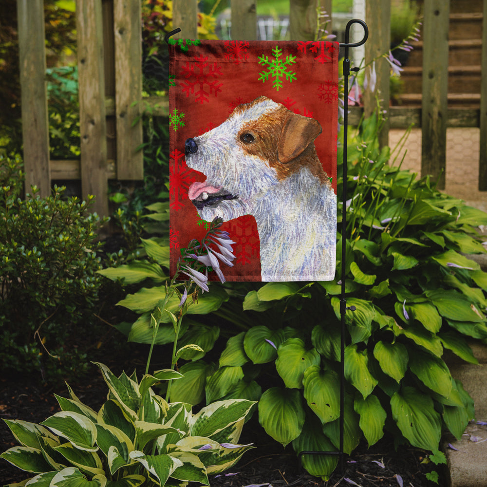 Jack Russell Terrier Red Green Snowflakes Holiday Christmas Flag Garden Size.