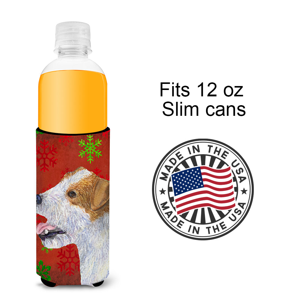 Jack Russell Terrier Red Green Snowflakes Holiday Christmas Ultra Beverage Insulators for slim cans SS4711MUK.