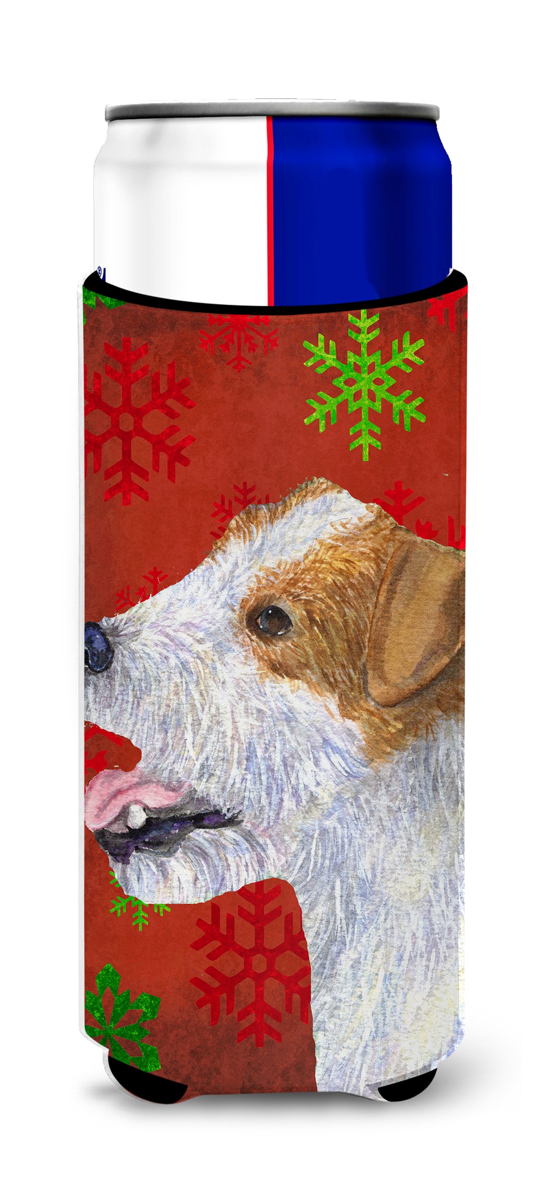 Jack Russell Terrier Red Green Snowflakes Holiday Christmas Ultra Beverage Insulators for slim cans SS4711MUK.