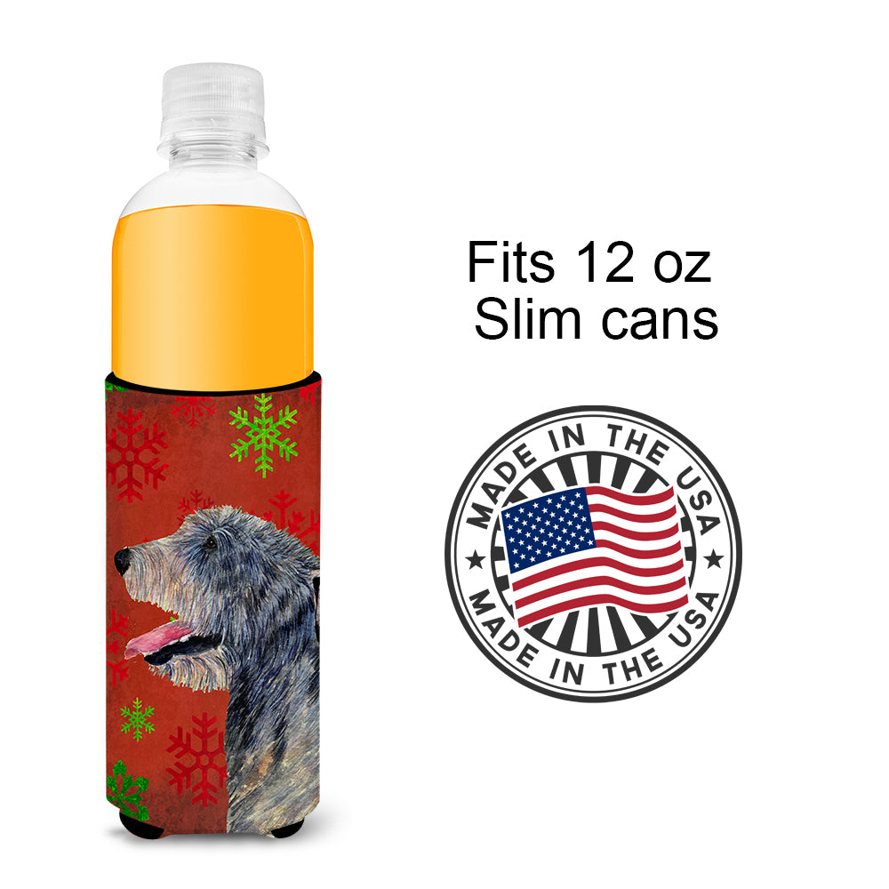 Irish Wolfhound Red and Green Snowflakes Holiday Christmas Ultra Beverage Insulators for slim cans SS4713MUK.