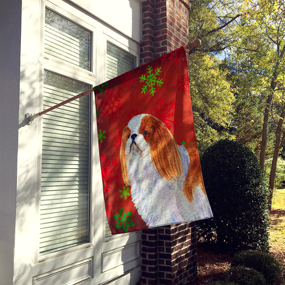 English Toy Spaniel Red Snowflakes Holiday Christmas Flag Canvas House Size  the-store.com.