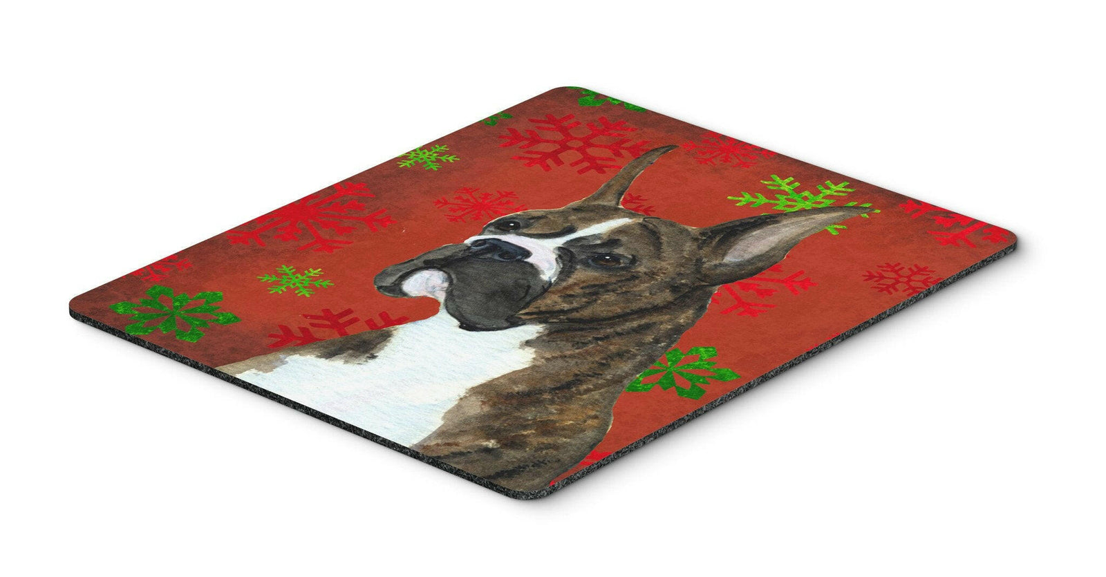 Boxer Red and Green Snowflakes Holiday Christmas Mouse Pad, Hot Pad or Trivet by Caroline's Treasures