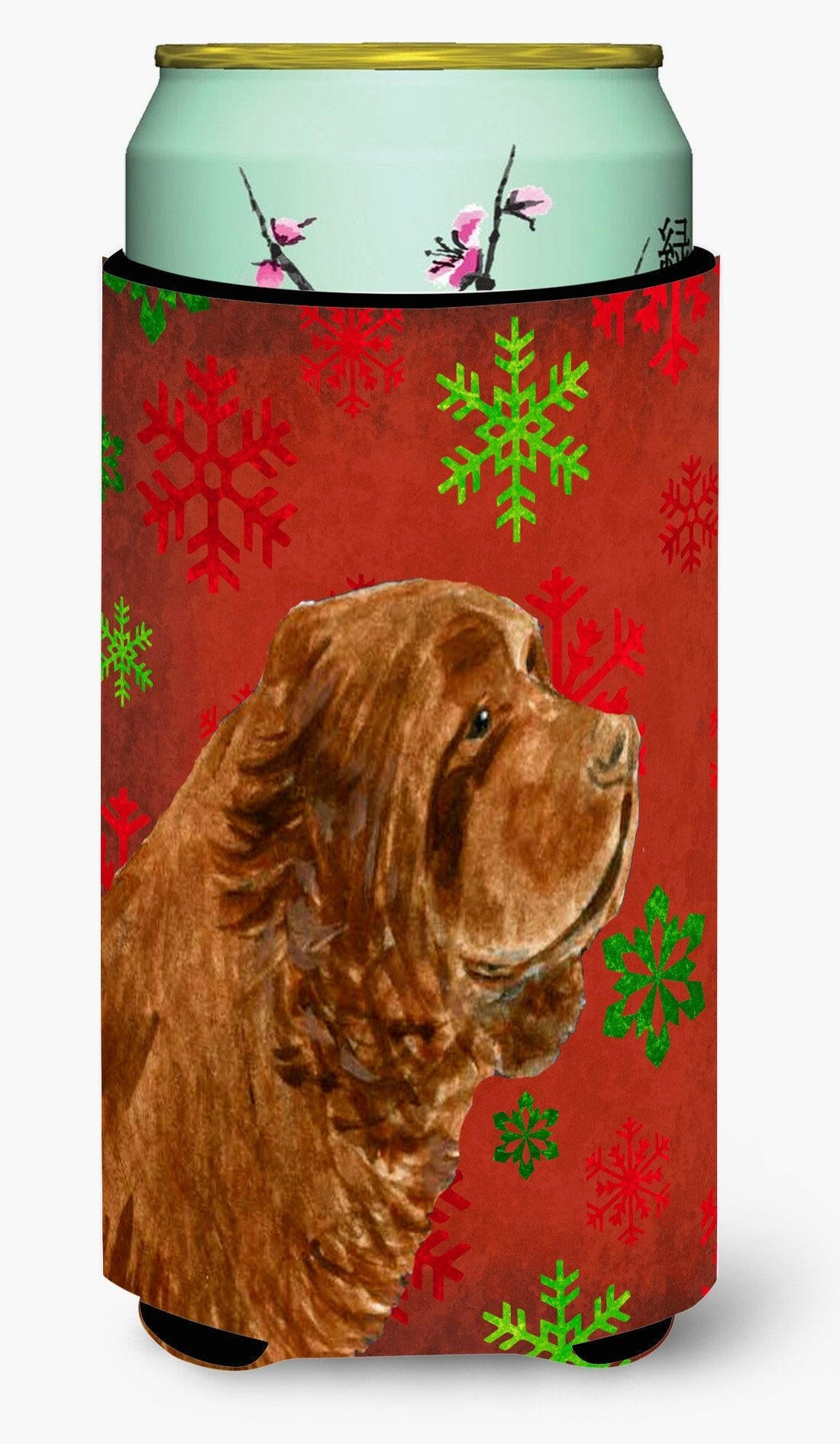 Sussex Spaniel Red Green Snowflake Holiday Christmas  Tall Boy Beverage Insulator Beverage Insulator Hugger by Caroline's Treasures