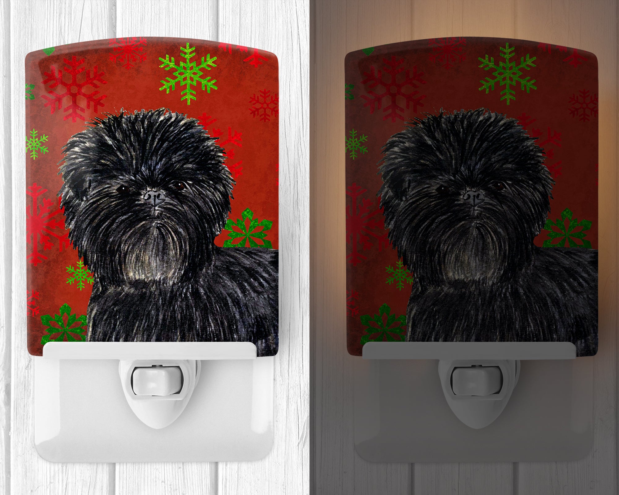 Affenpinscher Red Green Snowflakes Christmas Ceramic Night Light SS4718CNL - the-store.com