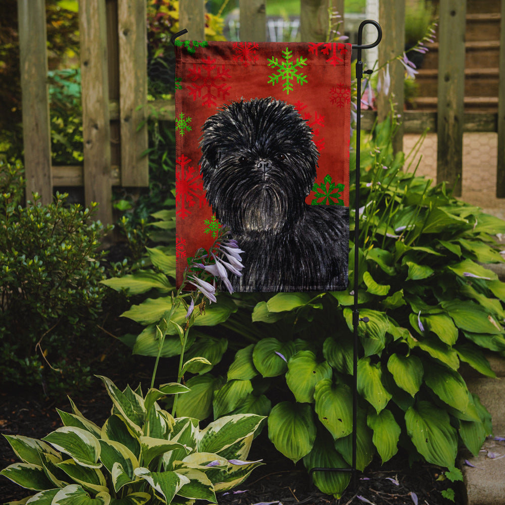 Affenpinscher Red Green Snowflakes Christmas Flag Garden Size.