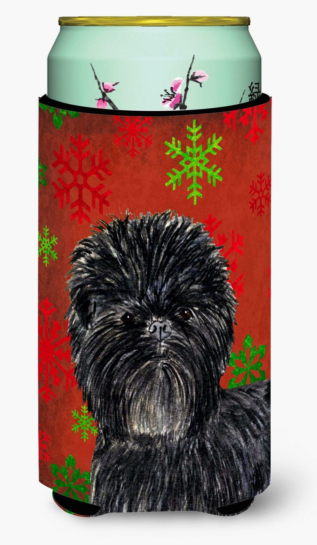 Affenpinscher Red Green Snowflakes Christmas  Tall Boy Beverage Insulator Beverage Insulator Hugger by Caroline&#39;s Treasures