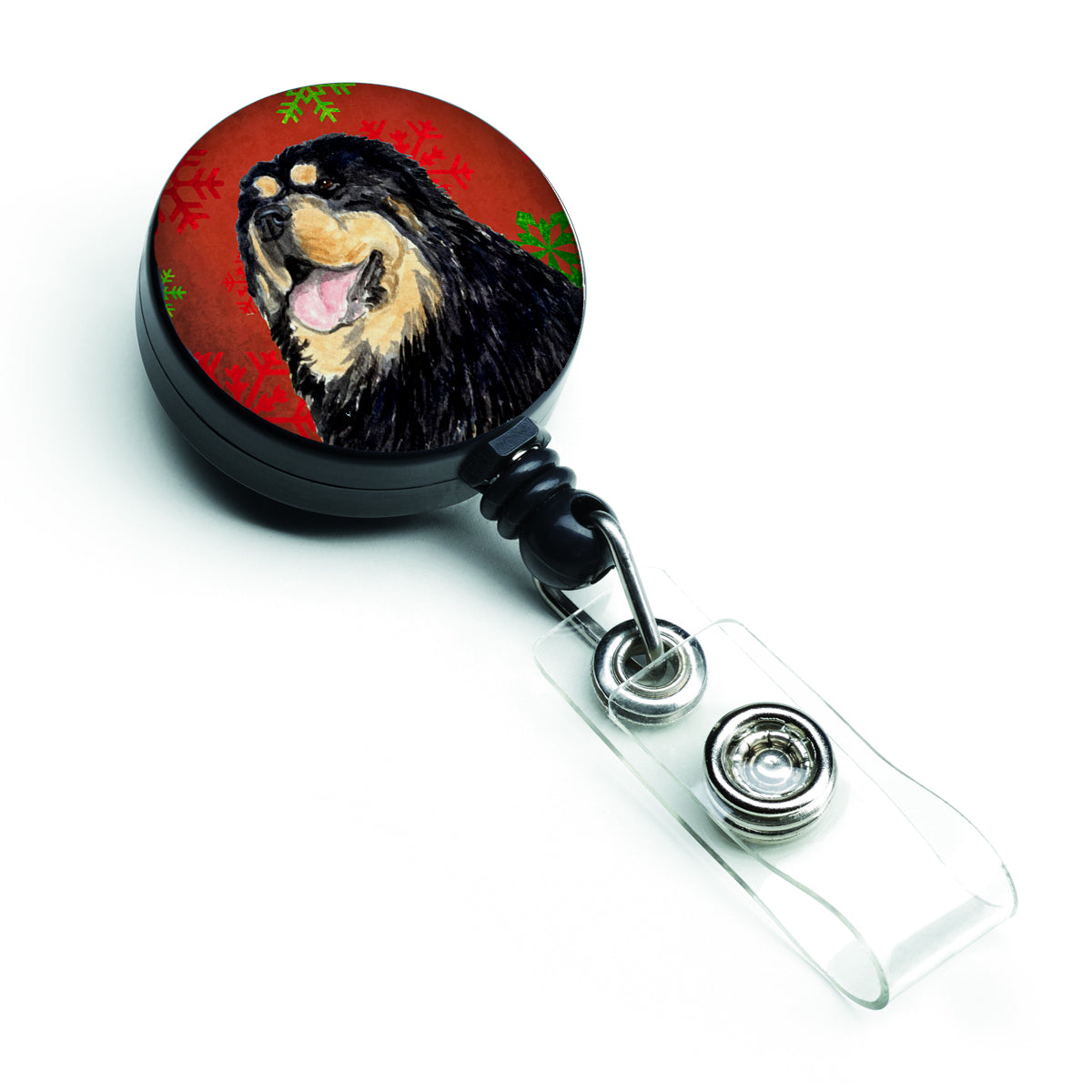 Tibetan Mastiff Red Green Snowflake Christmas Retractable Badge Reel SS4719BR  the-store.com.